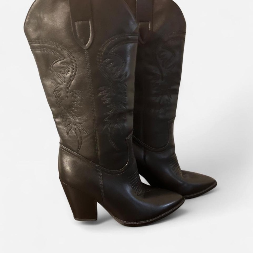 Black Leather Cowboy Boots